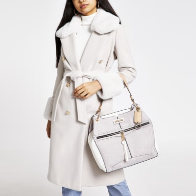 Grey zip front utility slouch bag