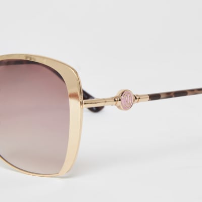 Gold oversized pink lenses sunglasses