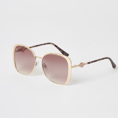 Gold oversized pink lenses sunglasses