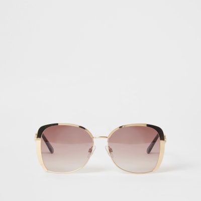 Gold oversized pink lenses sunglasses