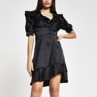 black frill tea dress