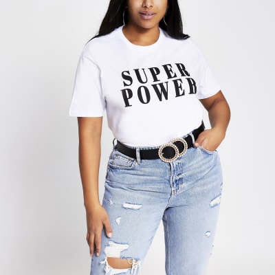 Plus white 'Super power' T-shirt