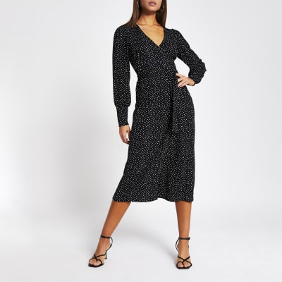 river island black wrap dress