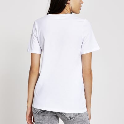White printed diamante boyfriend fit T-shirt