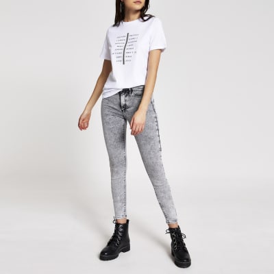 White printed diamante boyfriend fit T-shirt
