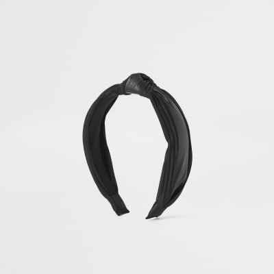 Black faux leather and plisse knot headband