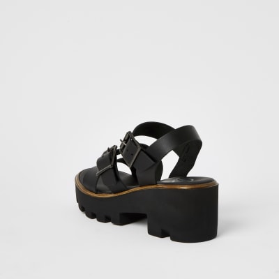 Black buckle strap chunky sandals