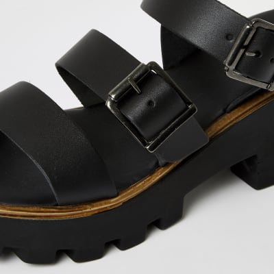Black buckle strap chunky sandals