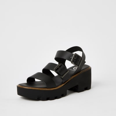 Black buckle strap chunky sandals