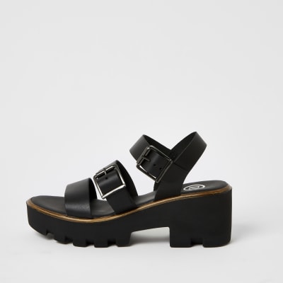 Black buckle strap chunky sandals