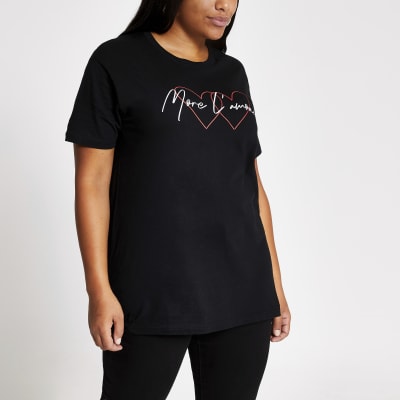 Plus black 'More l'amour' easy fit T-shirt