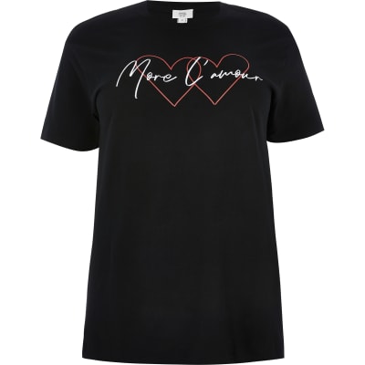 Plus black 'More l'amour' easy fit T-shirt