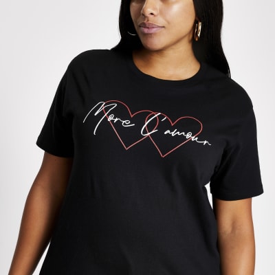Plus black 'More l'amour' easy fit T-shirt