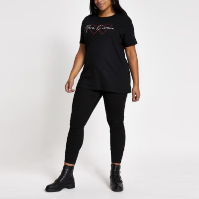 Plus black 'More l'amour' easy fit T-shirt