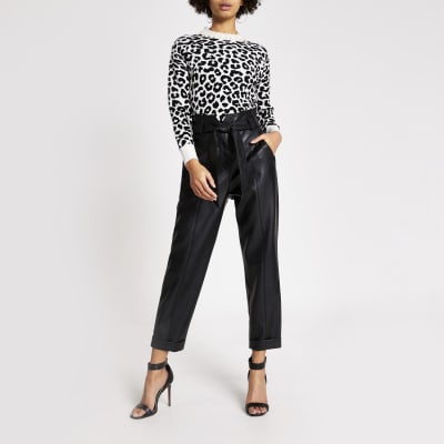 Cream leopard print pearl knitted jumper