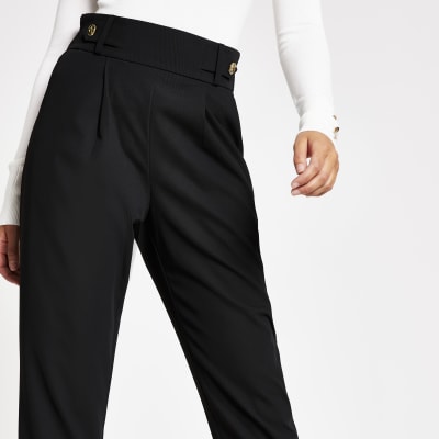 Black button waist peg trousers