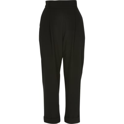 Black button waist peg trousers