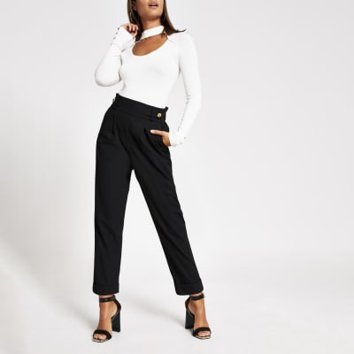 Black button waist peg trousers