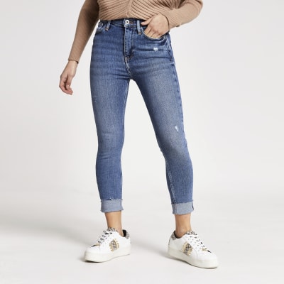 Petite – Hailey - Jean taille haute à revers bleu 