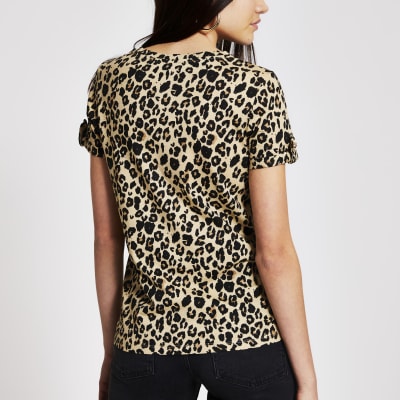 Beige leopard print 'Paris' T-shirt