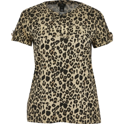 Beige leopard print 'Paris' T-shirt