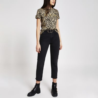 Beige leopard print 'Paris' T-shirt