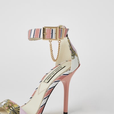 Pink chain printed barely there heeled sandal