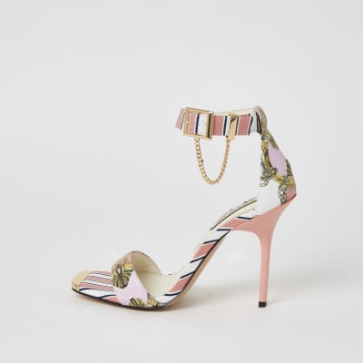 Pink chain printed barely there heeled sandal