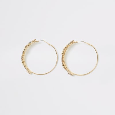 Gold colour jewel embellished hoop earrings