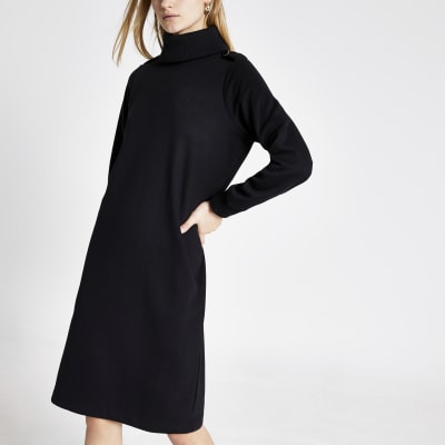 Black long sleeve roll neck sweatshirt dress