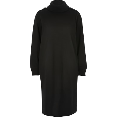 Black long sleeve roll neck sweatshirt dress