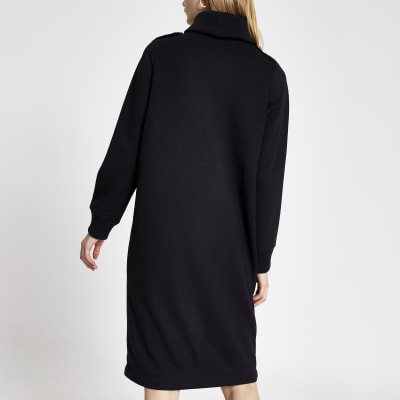 Black long sleeve roll neck sweatshirt dress