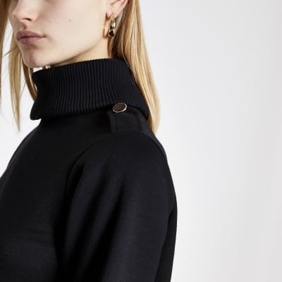 Black long sleeve roll neck sweatshirt dress