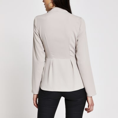 Grey long sleeve tie front blouse