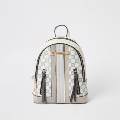 Grey RI checkerboard zip front backpack