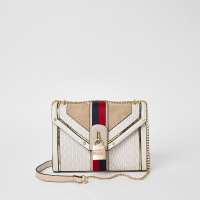 Cream RI monogram tape front bag