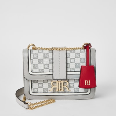 Grey RI checkerboard cross body satchel bag