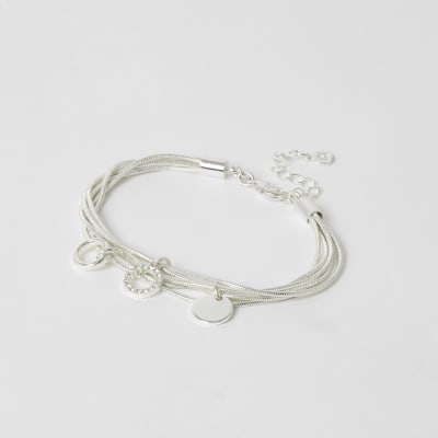 Silbernes Armband mit Strassanhänger im Lagenlook