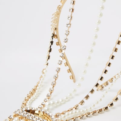 Gold embellished tassel back headband