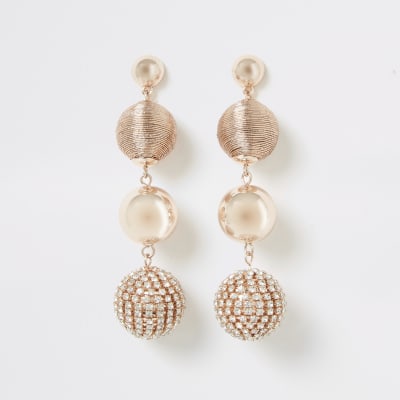 Roségouden bolvormige oorhangers met stras