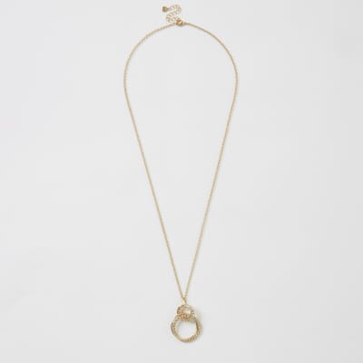 Goudkleurige geschakelde hanger ketting met siersteentjes