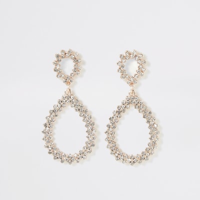 Boucles d'oreilles or rose style goutte d'eau à strass