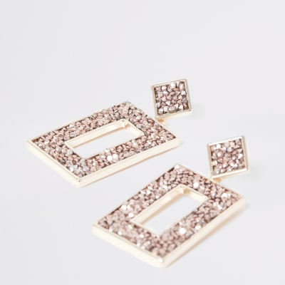 Roségoudkleurige verfraaide rechthoekige oorhangers