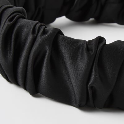 Black ruched satin headband