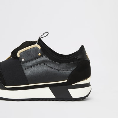 Black elasticated lace-up runner trainers