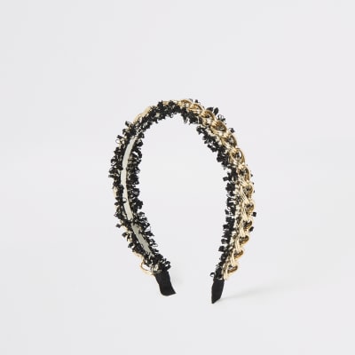 Gold colour chain tweed headband