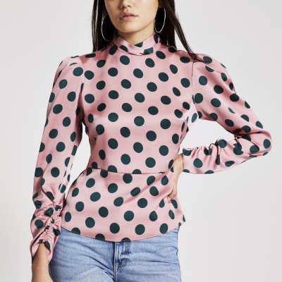 river island swing dress with high neck in polka dot