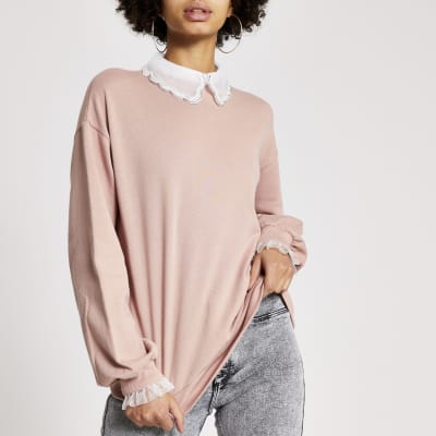 Pinkes Sweatshirt mit Muschelkanten-Kragen