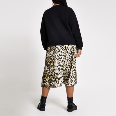 Plus black leopard print sweatshirt dress