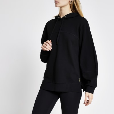 Langärmeliger Loose Fit Hoodie in Schwarz